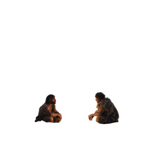 Prehistoric Humans Conversing Vinyl Car Decal Sticker – Waterproof & UV-Resistant 3.4133333333333336"