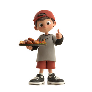 Boy With Chicken Tray Vinyl Car Decal Sticker – Waterproof & UV-Resistant 3.4133333333333336"