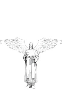 Winged Priest Sketch Vinyl Car Decal Sticker – Waterproof & UV-Resistant 8.746666666666666"