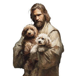 Jesus With Poodles Vinyl Car Decal Sticker – Waterproof & UV-Resistant 6.826666666666667" Jesus With Poodles Vinyl Car Decal Sticker – Waterproof & UV-Resistant 6.826666666666667"