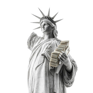 Statue With Money Vinyl Car Decal Sticker – Waterproof & UV-Resistant 3.4133333333333336"
