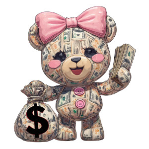 Money Teddy Bear Vinyl Car Decal Sticker – Waterproof & UV-Resistant 3.4133333333333336"