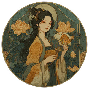 Art Nouveau Asian少女 Vinyl Car Decal Sticker – Waterproof & UV-Resistant 3.4133333333333336"