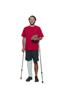 Smiling Man On Crutches Vinyl Car Decal Sticker – Waterproof & UV-Resistant 8.96"