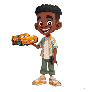 Boy With Toy Car Vinyl Car Decal Sticker – Waterproof & UV-Resistant 3.4133333333333336"