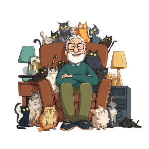 Old Man With Cats Vinyl Car Decal Sticker – Waterproof & UV-Resistant 3.4133333333333336"