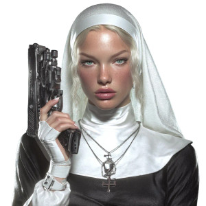 Gun-Toting Nun Vinyl Car Decal Sticker – Waterproof & UV-Resistant 6.826666666666667"