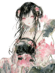 Anime Girl With Lotus Vinyl Car Decal Sticker – Waterproof & UV-Resistant 8.213333333333333"