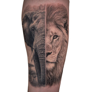 Elephant-Lion Tattoo Vinyl Car Decal Sticker – Waterproof & UV-Resistant 6.826666666666667" Elephant-Lion Tattoo Vinyl Car Decal Sticker – Waterproof & UV-Resistant 6.826666666666667"