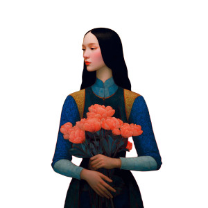 Woman With Flowers V4 Vinyl Car Decal Sticker – Waterproof & UV-Resistant 3.4133333333333336"