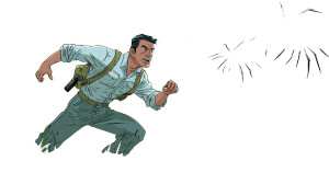 Man Fleeing Creatures Vinyl Car Decal Sticker – Waterproof & UV-Resistant 2.72"