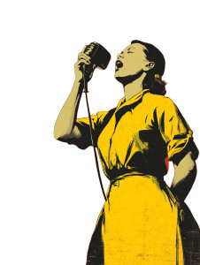 Propaganda Mic Woman Vinyl Car Decal Sticker – Waterproof & UV-Resistant 8.213333333333333"