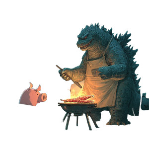 Godzilla Barbecuing Vinyl Car Decal Sticker – Waterproof & UV-Resistant 3.4133333333333336"