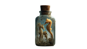 Sad Seahorses Bottle Vinyl Car Decal Sticker – Waterproof & UV-Resistant 2.72"