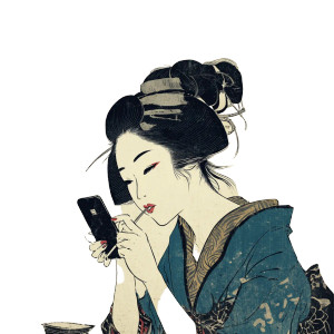Geisha With Iphone Vinyl Car Decal Sticker – Waterproof & UV-Resistant 6.826666666666667" Geisha With Iphone Vinyl Car Decal Sticker – Waterproof & UV-Resistant 6.826666666666667"