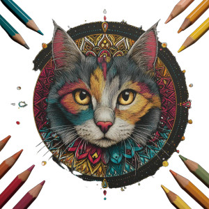Mandala-Style Cat Vinyl Car Decal Sticker – Waterproof & UV-Resistant 3.4133333333333336"