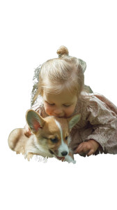 Baby With Corgi Vinyl Car Decal Sticker – Waterproof & UV-Resistant 4.8533333333333335"