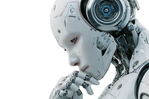 Thoughtful White Robot Vinyl Car Decal Sticker – Waterproof & UV-Resistant 2.986666666666667"