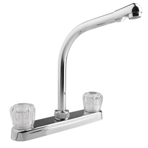 Dura Faucet Chrome Plated Kitchen Faucet with 10 Inch Hi-Rise Spout | Premium Crystal Acrylic Knobs | Brass Spout