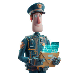 Futuristic Postman Robot Vinyl Car Decal Sticker – Waterproof & UV-Resistant 3.4133333333333336"