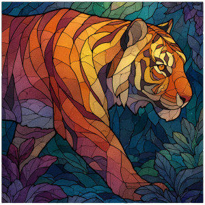 Tiger Stained Glass Vinyl Car Decal Sticker – Waterproof & UV-Resistant 6.826666666666667"
