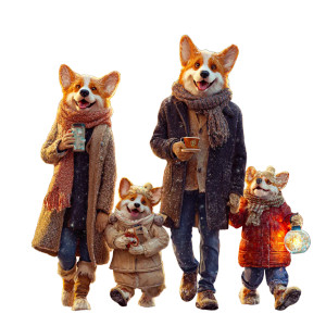 Anthropomorphic Corgi Family Vinyl Car Decal Sticker – Waterproof & UV-Resistant 3.4133333333333336"