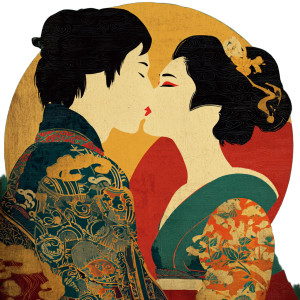 Geisha Kissing Vinyl Car Decal Sticker – Waterproof & UV-Resistant 3.4133333333333336"