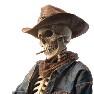 Skeleton Cowboy Smoking Vinyl Car Decal Sticker – Waterproof & UV-Resistant 3.4133333333333336"