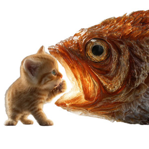 Kitten Eating Fish Vinyl Car Decal Sticker – Waterproof & UV-Resistant 6.826666666666667"