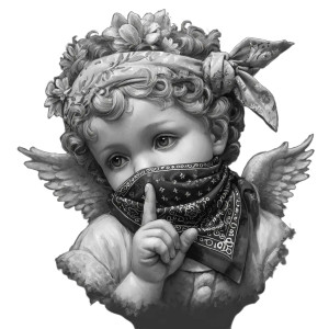 Speak No Evil Cherub Vinyl Car Decal Sticker – Waterproof & UV-Resistant 3.4133333333333336"
