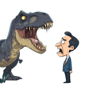 Dino Vs Reporter Vinyl Car Decal Sticker – Waterproof & UV-Resistant 6.826666666666667"