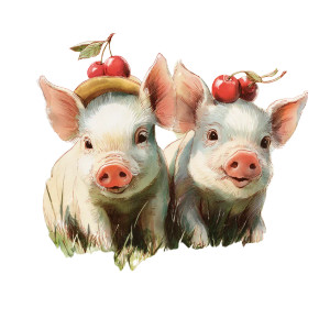 Cherry-Hat Piglets Vinyl Car Decal Sticker – Waterproof & UV-Resistant 3.4133333333333336"