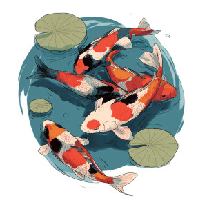 Stylized Koi Pond Vinyl Car Decal Sticker – Waterproof & UV-Resistant 3.4133333333333336"