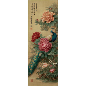 Peony And Peacock Vinyl Car Decal Sticker – Waterproof & UV-Resistant 3.4133333333333336"