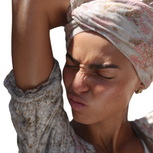 Disgusted Woman Smelling Vinyl Car Decal Sticker – Waterproof & UV-Resistant 3.4133333333333336"