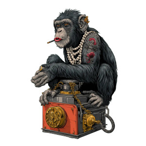 Chimpanzee With Accessories Vinyl Car Decal Sticker – Waterproof & UV-Resistant 3.4133333333333336"