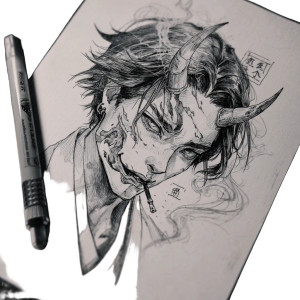 Demon Korean Boy Vinyl Car Decal Sticker – Waterproof & UV-Resistant 3.4133333333333336"