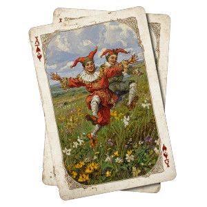 Dancing Jesters Card Vinyl Car Decal Sticker – Waterproof & UV-Resistant 3.4133333333333336"