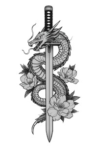Dragon Katana Tattoo V3 Vinyl Car Decal Sticker – Waterproof & UV-Resistant 8.96"