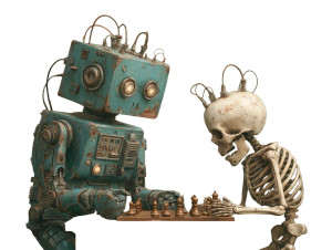 Robot Vs Skeleton Chess Vinyl Car Decal Sticker – Waterproof & UV-Resistant 6.1866666666666665"