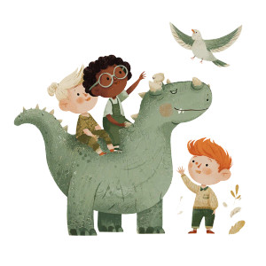 Children On Dinosaur Vinyl Car Decal Sticker – Waterproof & UV-Resistant 3.4133333333333336"