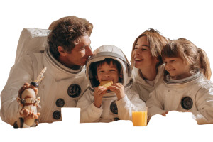 Astronaut Family Breakfast Vinyl Car Decal Sticker – Waterproof & UV-Resistant 2.986666666666667"