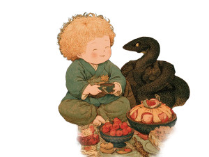 Child And Snake Feast Vinyl Car Decal Sticker – Waterproof & UV-Resistant 6.1866666666666665"