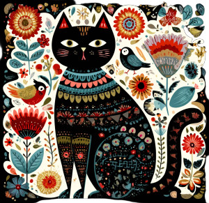 Folk Art Cat V4 Vinyl Car Decal Sticker – Waterproof & UV-Resistant 3.4133333333333336"