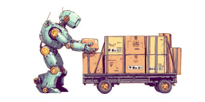 Robot Unloading Cargo Vinyl Car Decal Sticker – Waterproof & UV-Resistant 5.12"