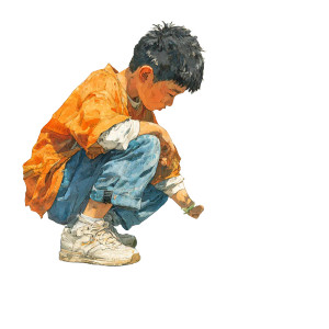 Korean Boy Examining Plant Vinyl Car Decal Sticker – Waterproof & UV-Resistant 3.4133333333333336"