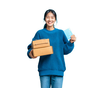 Smiling Delivery Lady Vinyl Car Decal Sticker – Waterproof & UV-Resistant 3.4133333333333336"