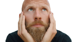 Worried Bald Man Vinyl Car Decal Sticker – Waterproof & UV-Resistant 2.72"