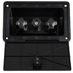 Upgrade Your RV with Dura Faucet Exterior Spray Port | Quick Connect Valve | 2 Knob Handle | White Upgrade Your RV with Dura Faucet Exterior Spray Port | Quick Connect Valve | 2 Knob Handle | White