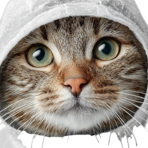 Tabby Cat Raincoat Vinyl Car Decal Sticker – Waterproof & UV-Resistant 3.4133333333333336"